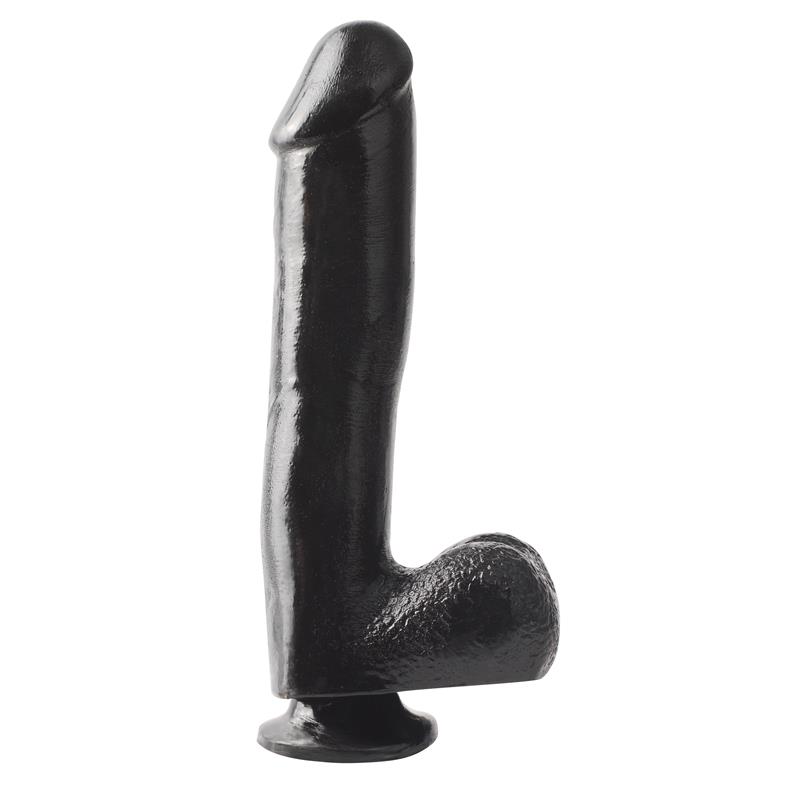 Basix Rubber Works  25,4 cm Verga y Testículos con Ventosa – Color Negro