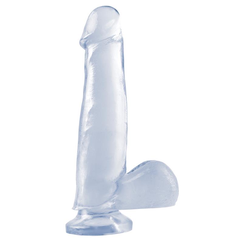 Dildo con Testículos y Ventosa – Transparente 19 cm