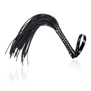 Flogger con Mango Brillante 44 cm Negro 10 Mordaza con Aro de Metal Aro: 5 cm - Erotiks | Tienda erótica online