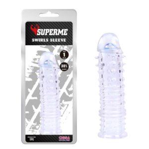 Funda para el Pene Swirls Transparente 3 Cuper Funda para el Pene con Vibración +4 cm - Erotiks | Tienda erótica online