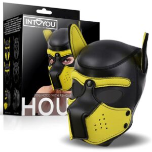 Hound Máscara de Perro Neopreno Hocico Extraíble Negro/Amarillo Talla Única 3 Plumas y Pala 2 en 1 36 cm Negro/Rojo - Erotiks | Tienda erótica online