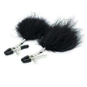 Pinzas para Pezones con Pompón de Pelo Largo Negro 8 Pinzas para Pezones Estilo Mariposa con Cadena - Erotiks | Tienda erótica online