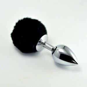 Plug Anal de Metal con Pompon Negro Talla L 18 - Erotiks | Tienda erótica online