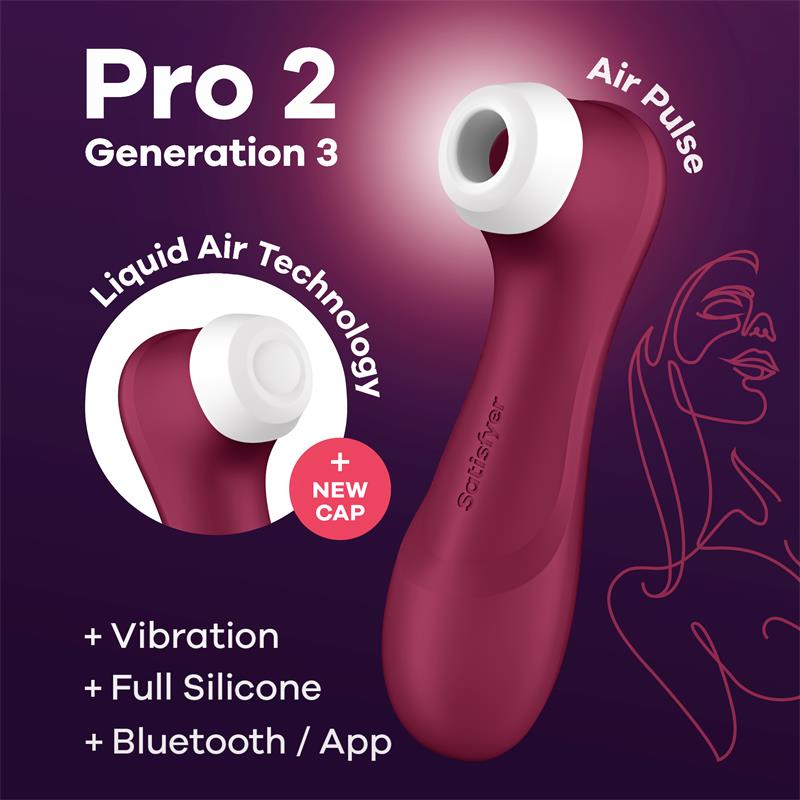 Pro 2 Gen 3 Liquid Air Technology Succión y Vibración App Connect Wine Red – Rojo Vino
