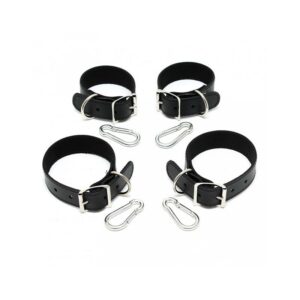 Set Esposas para Manos y Pies Cuero 2.5cm 3 Rimba Bondage Play Set de Ataduras Ajustable Color Negro - Erotiks | Tienda erótica online