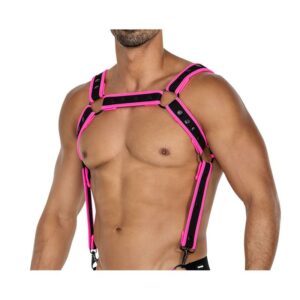 H4RNESS05 Arnés de Pecho Neon Rosa Talla Única 9 Arnés de Metal con Cadenas Ajustable - Erotiks | Tienda erótica online
