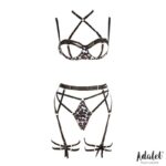 Lily Set Sujetador, Tanga, Liguero y Ligas Estampado Leopardo