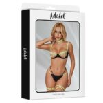 Maya Set Sujetador, Tanga, Ligas y Choker Amarillo y Negro