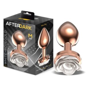 Plug Anal de Metal Oro Rosa con Rosa Blanca en la Base Talla M 10 - Erotiks | Tienda erótica online