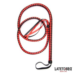 Látigo Largo Rojo y Negro 210cm 4 Pala Flexible con Mango de Madera 51 cm - Erotiks | Tienda erótica online